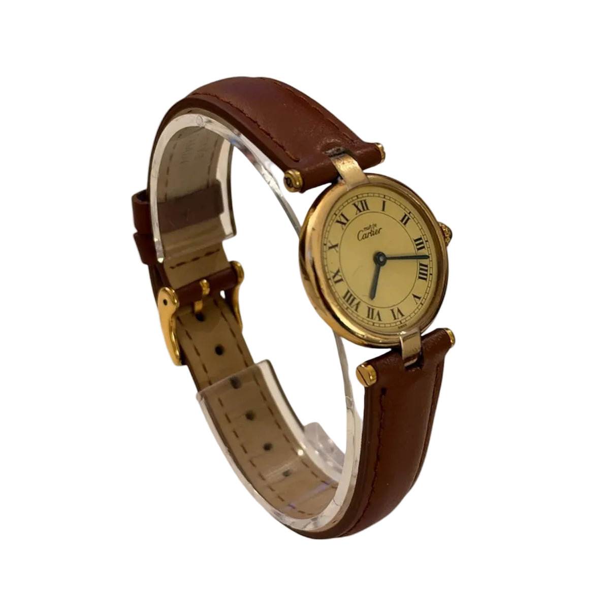 Montre CARTIER "Vendôme" en vermeil, acier et cuir