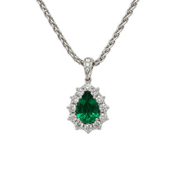 Collier Pendentif en or blanc, émeraude et diamants