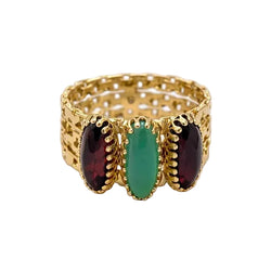 Bague Bandeau en or jaune, calcédoine et grenats