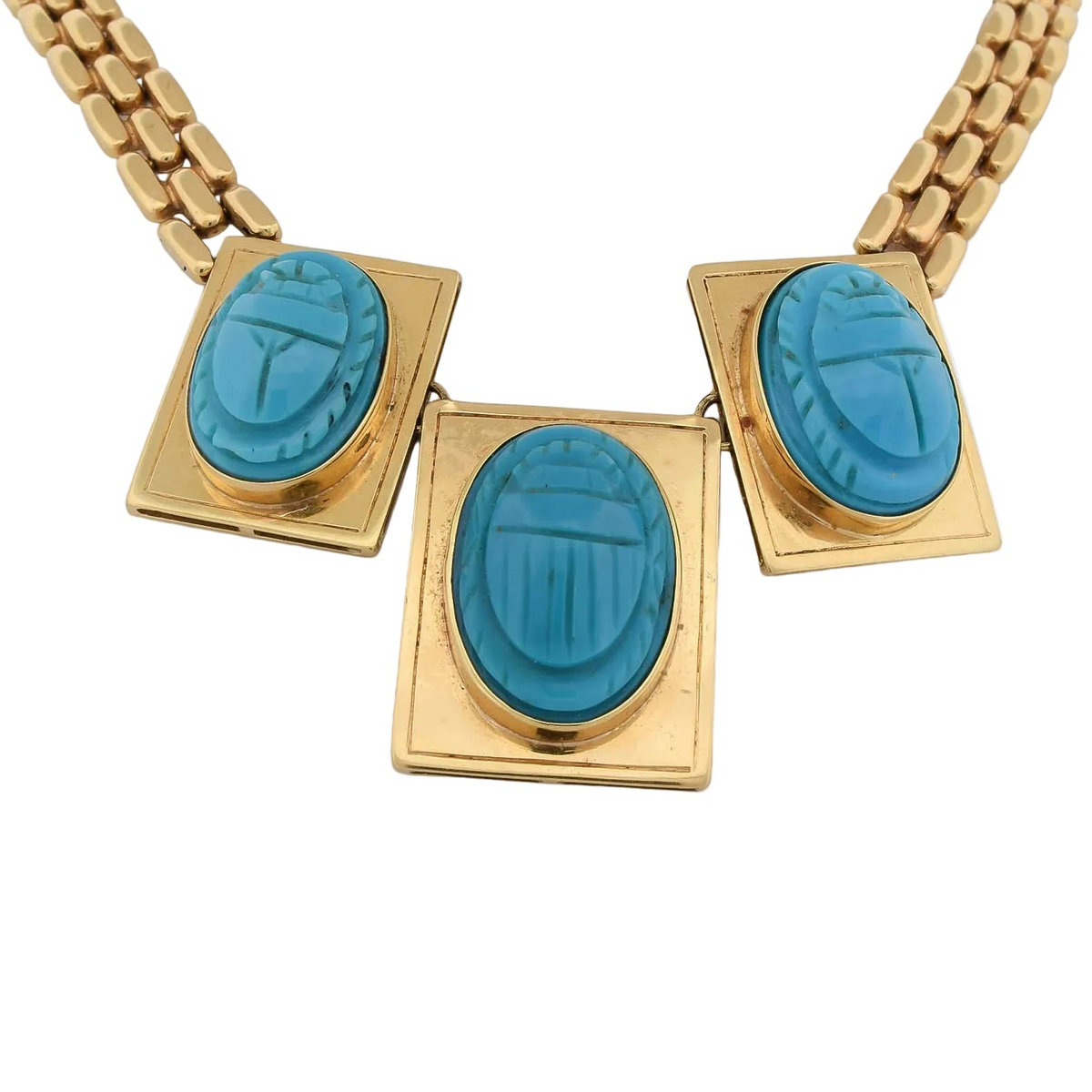 Collier Plastron en or jaune et turquoises