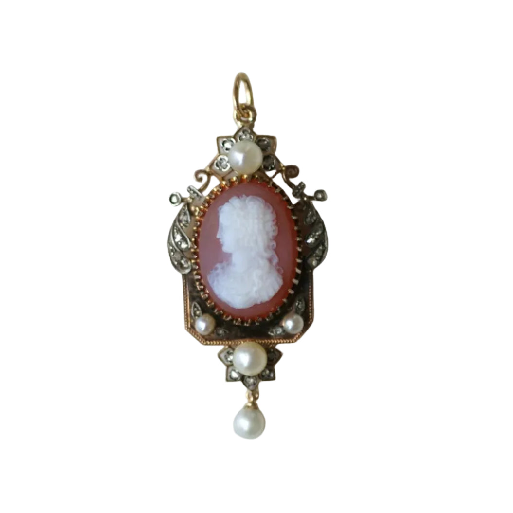 Collier Pendentif en or jaune, or rose, perles et diamants