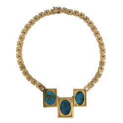 Collier Plastron en or jaune et turquoises