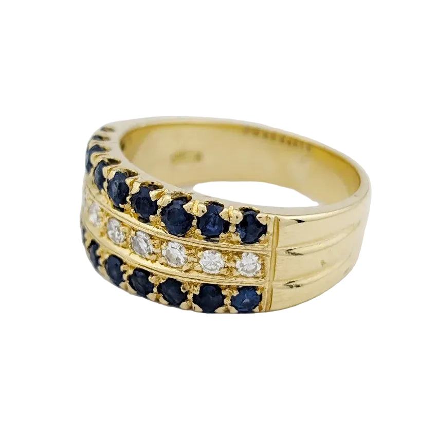 Bague Bandeau en or jaune, saphirs et diamants