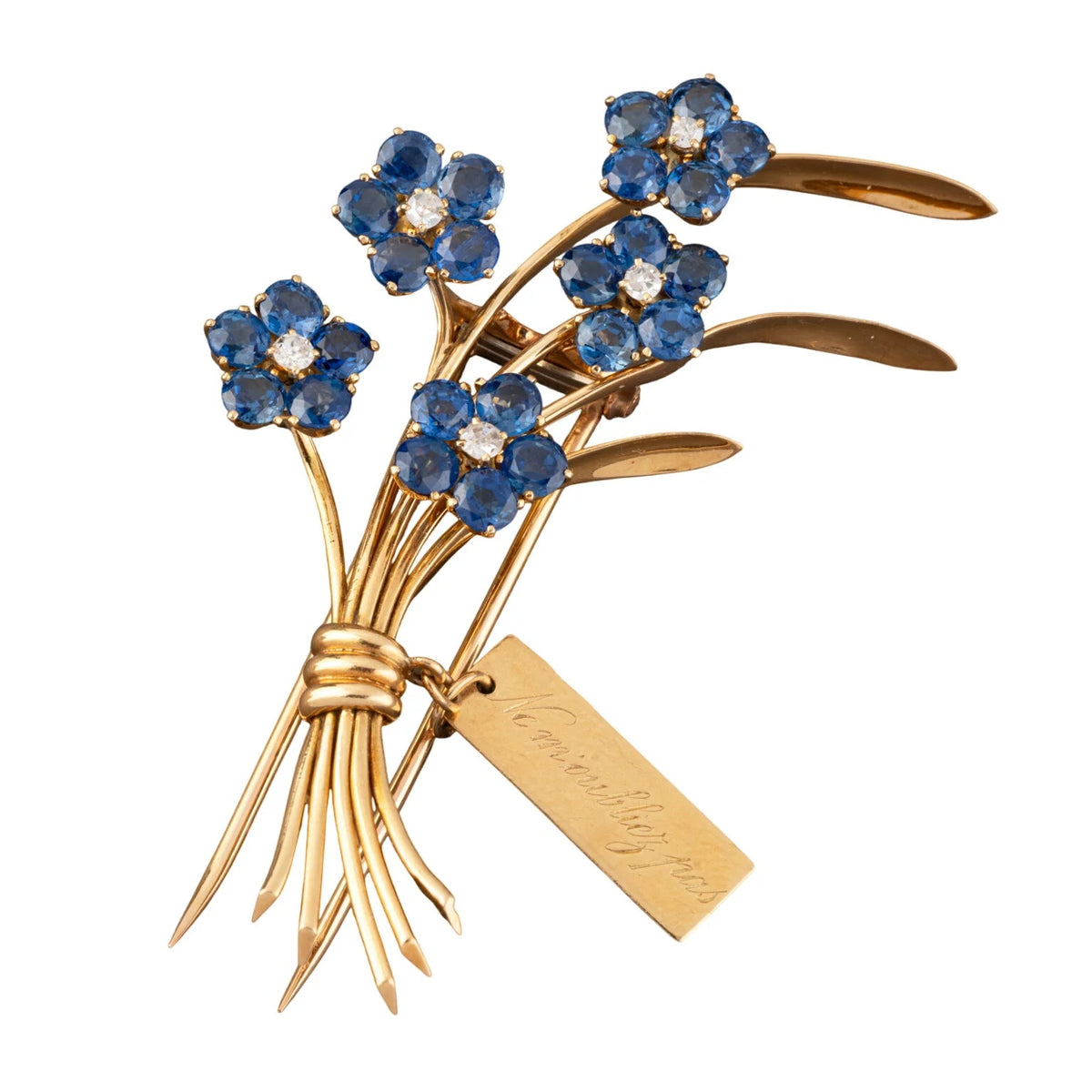 Broche Clip VAN CLEEF & ARPELS "Ne m'oubliez pas" en or jaune, saphirs et diamants