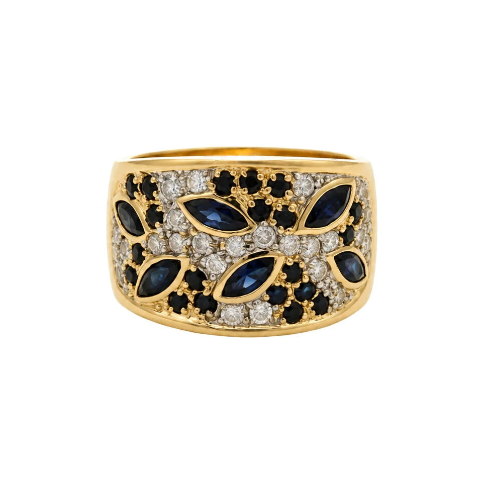 Bague Bandeau en or jaune, saphirs et diamants
