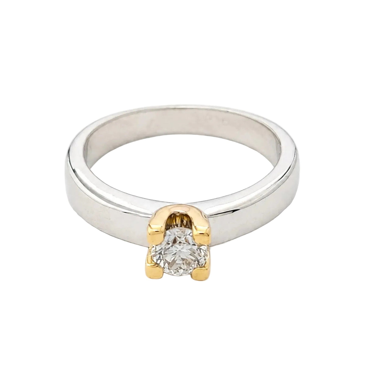 Bague Solitaire en or blanc, or jaune et diamant