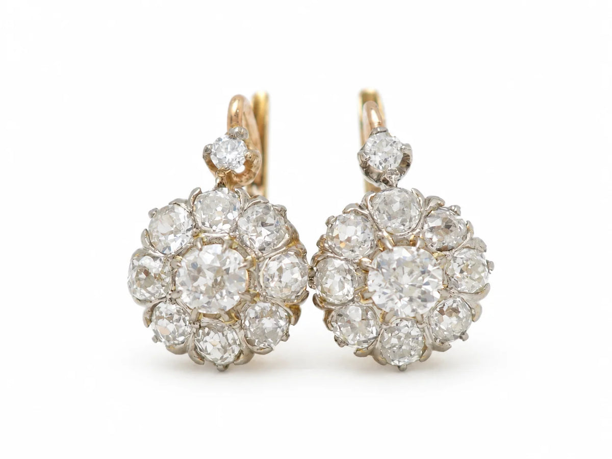 Boucles d'oreilles Dormeuses en or jaune, platine et diamants