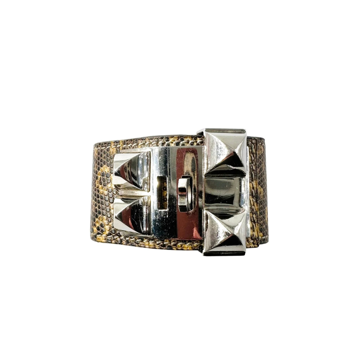 Bracelet Manchette HERMÈS "Collier de chien" en cuir et acier