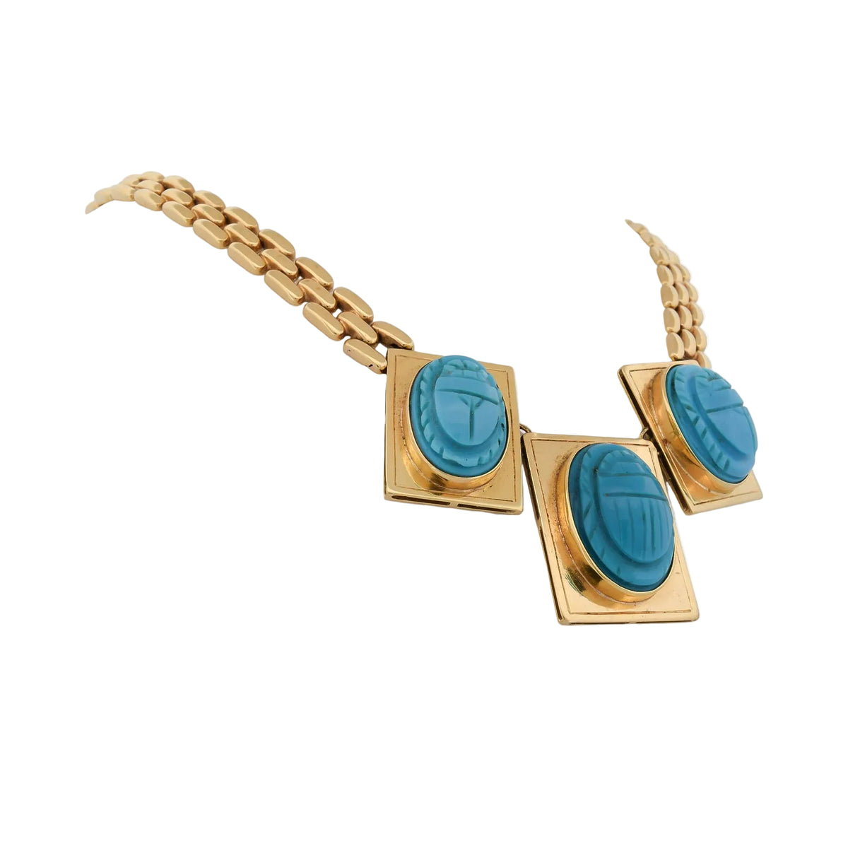 Collier Plastron en or jaune et turquoises