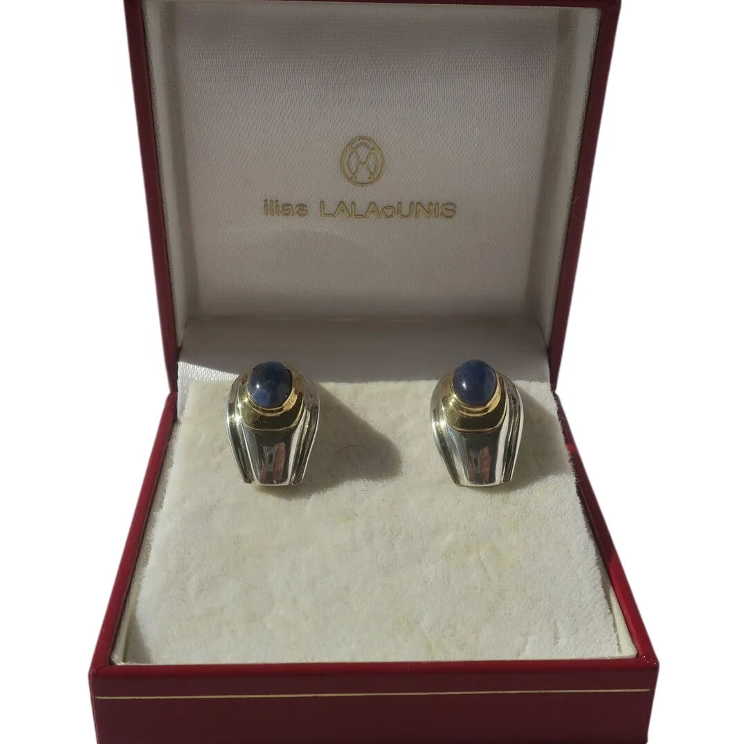 Boucles d'oreilles Clips LALAOUNIS en or jaune, argent et saphirs