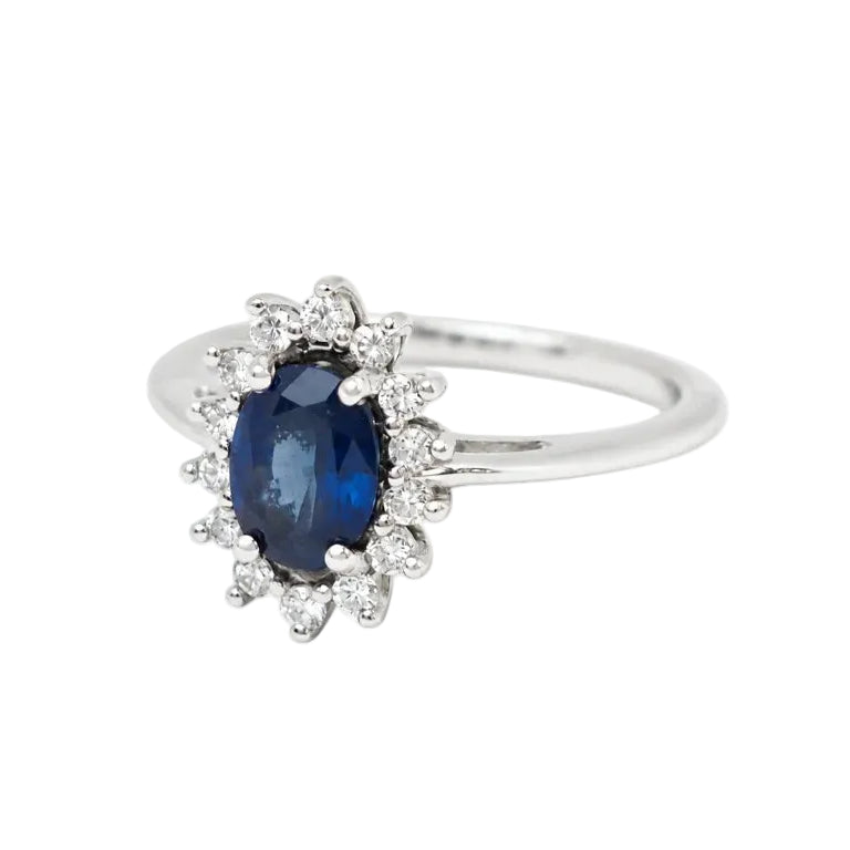 Bague Marguerite en or blanc, saphir et diamants