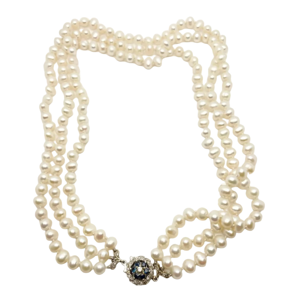 Collier Perles en or blanc, saphirs et diamants