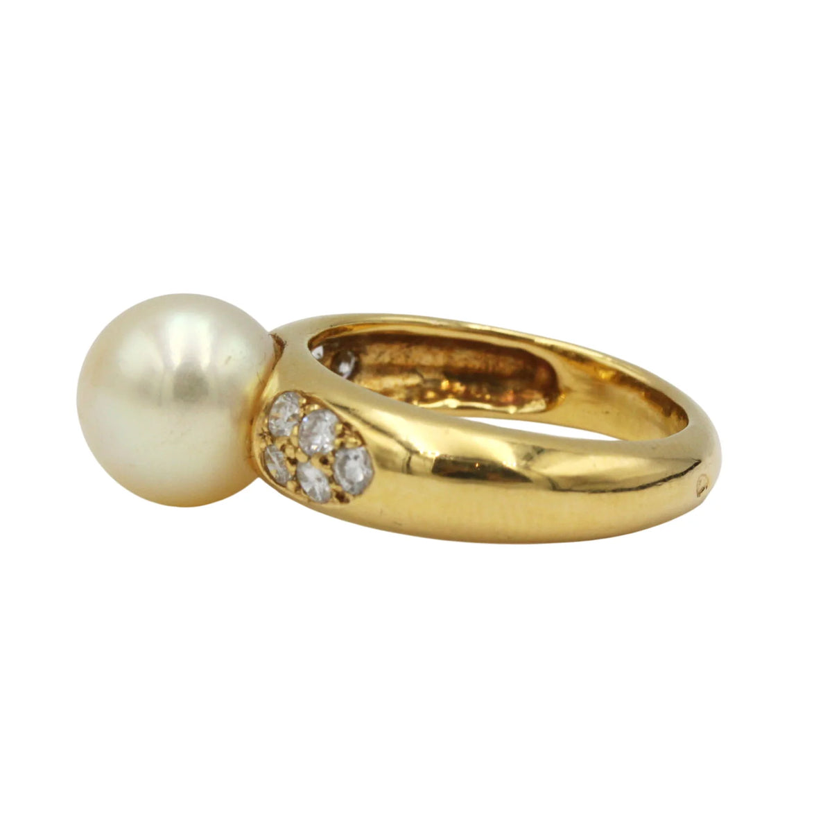 Bague Solitaire en or jaune, perle et diamants