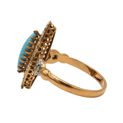Bague Marquise en or blanc, or rose, turquoise et diamants