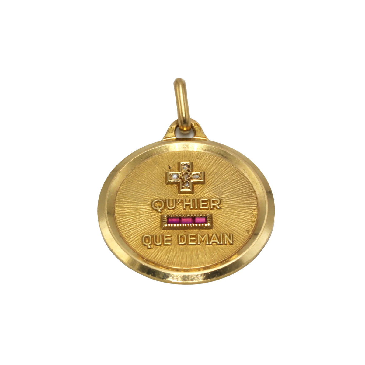 Médaille AUGIS en or jaune, pierres rouges et diamants