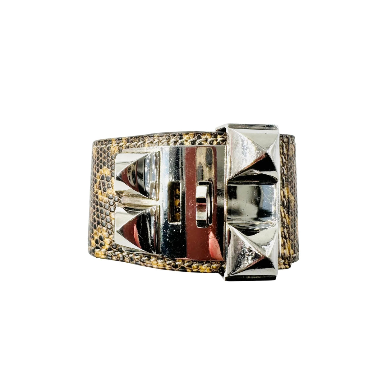 Bracelet Manchette HERMÈS "Collier de chien" en cuir et acier