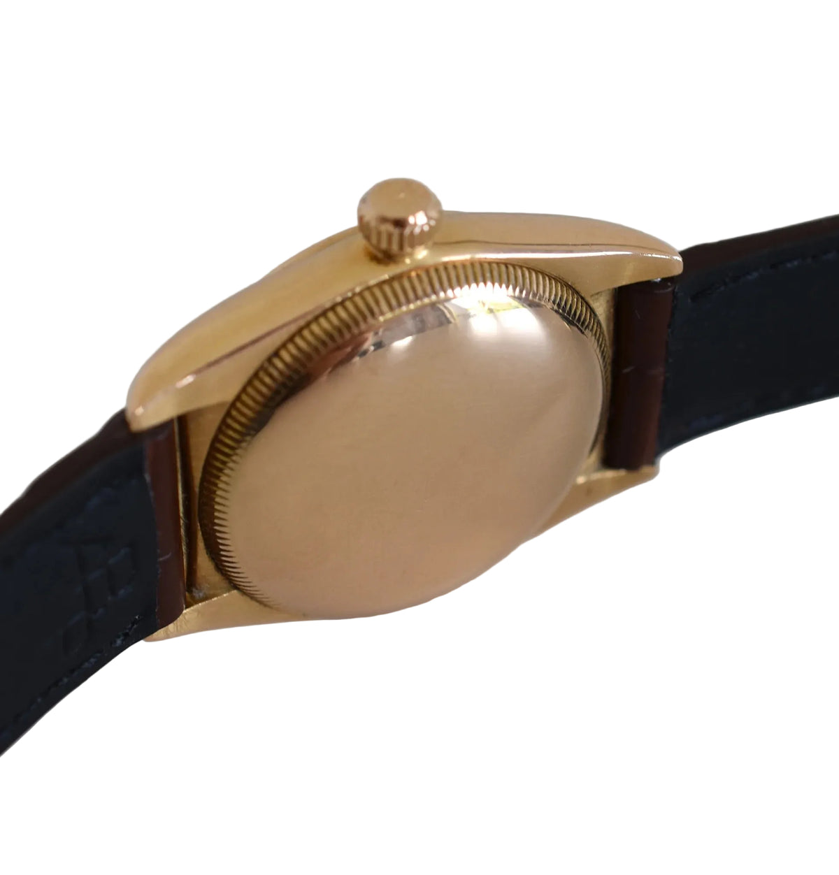Montre ROLEX "Perpetual Ovetto Bubbleback" en or rose et cuir