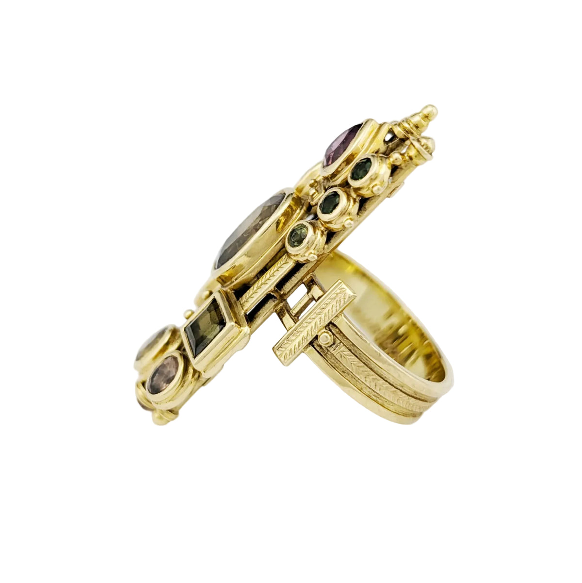 Bague en or jaune et pierres polychromes