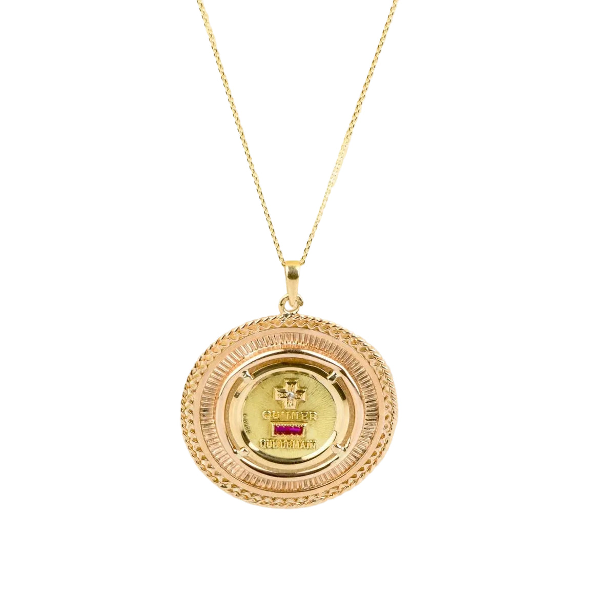 Pendentif AUGIS + qu’hier – que demain en or jaune et rubis