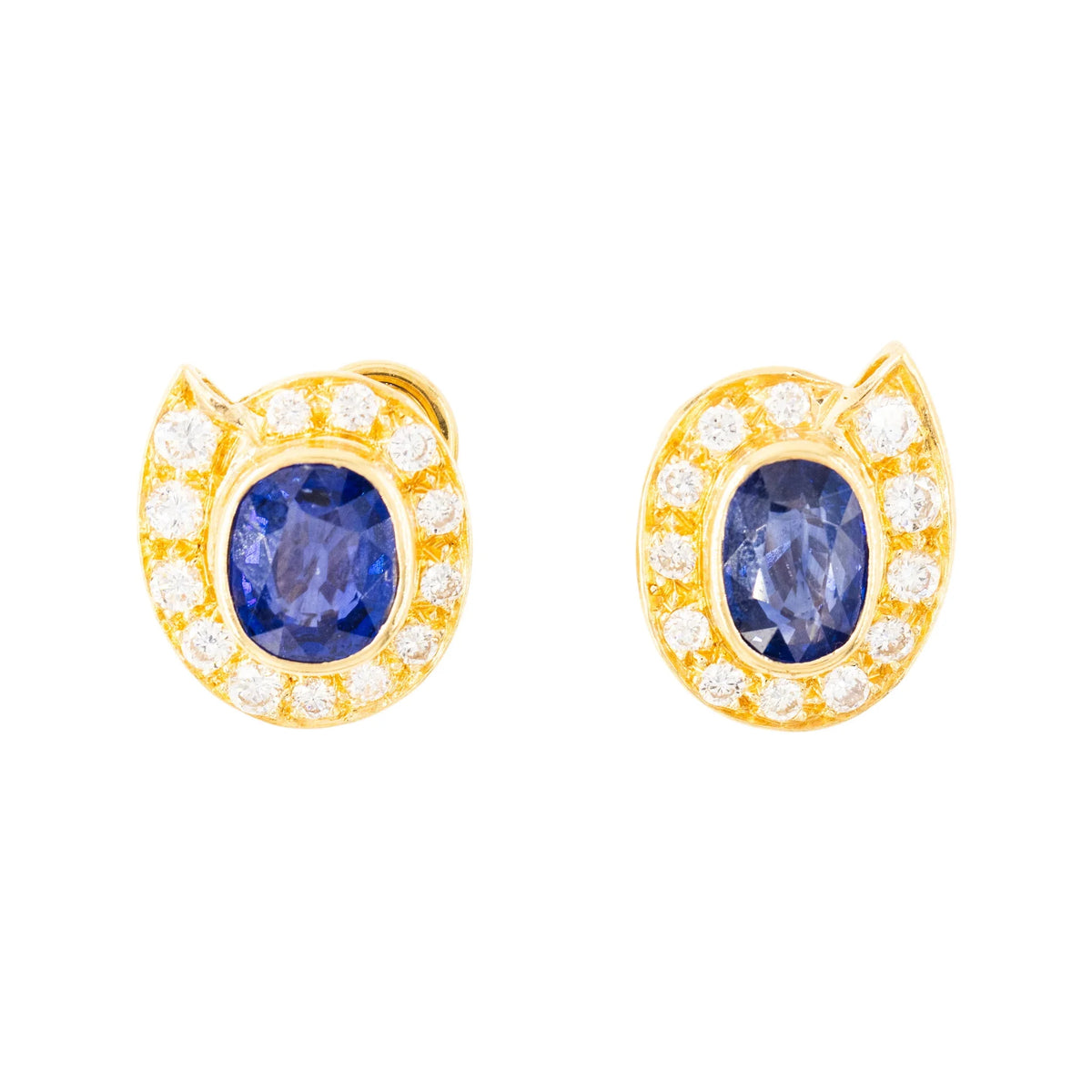 Paire de boucles d'oreille en or jaune, saphirs et diamants