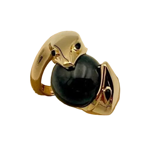 Bague Cocktail BOUCHERON "Trouble" en or jaune, émail et jade