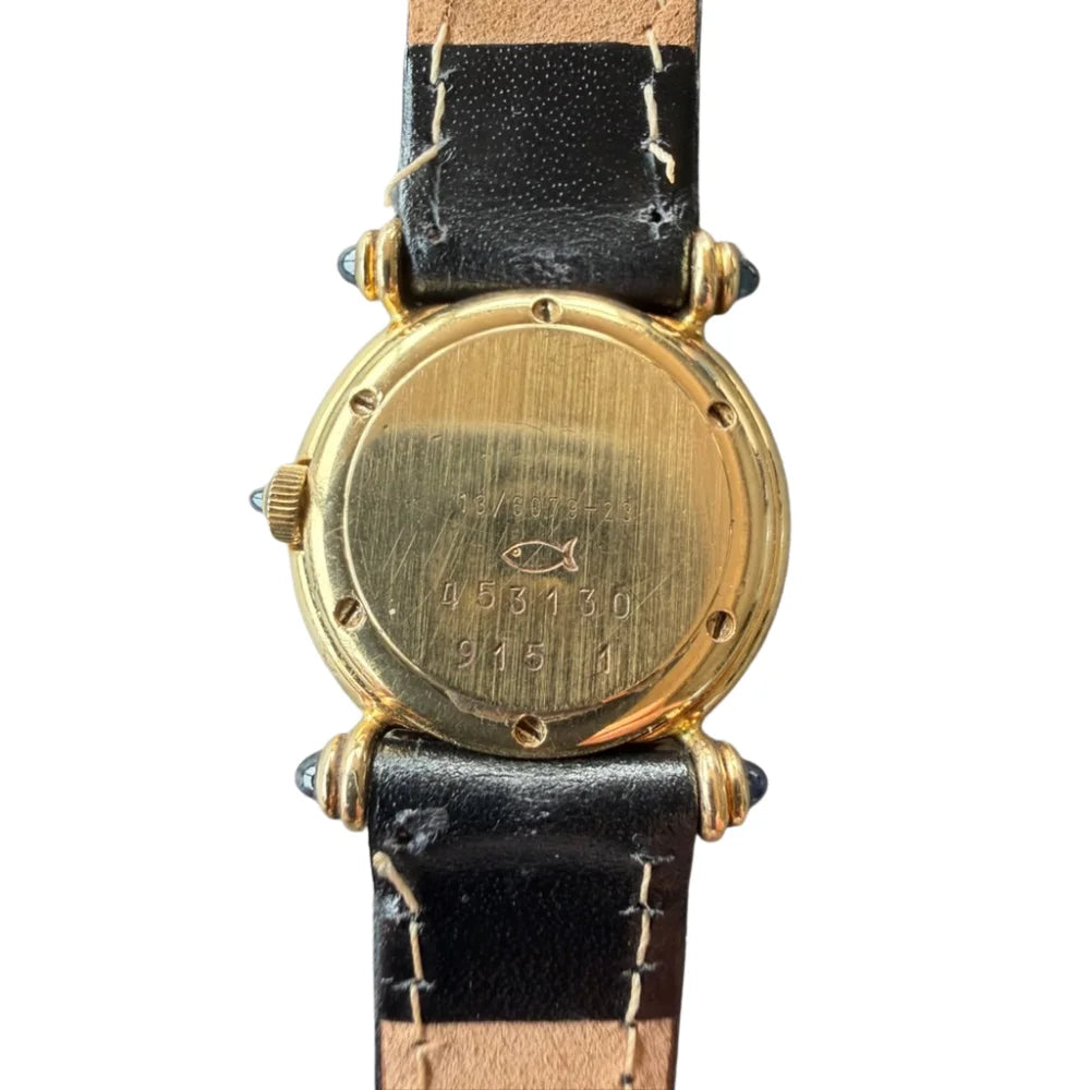 Montre CHOPARD "Classic" en or jaune, cuir, saphir et diamants