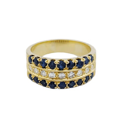 Bague Bandeau en or jaune, saphirs et diamants
