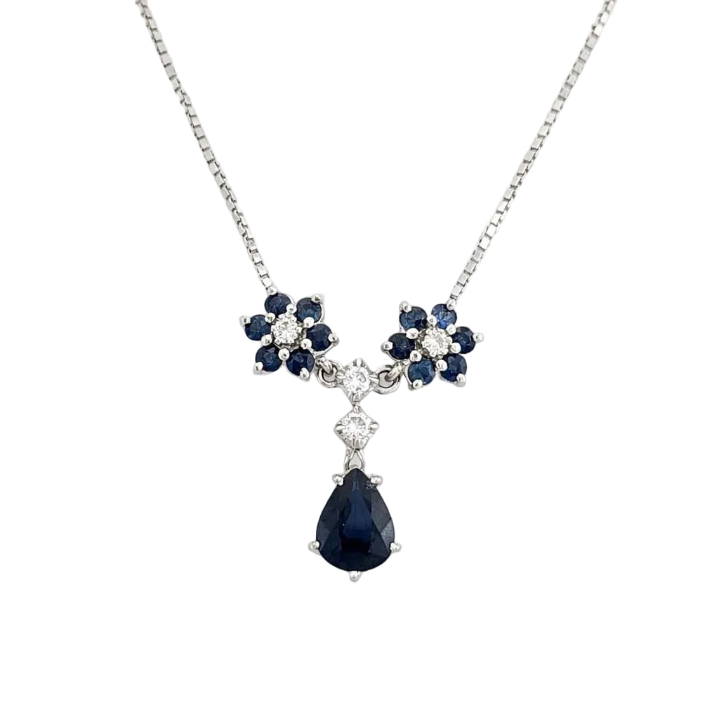 Collier Pendentif en or blanc, saphirs et diamants