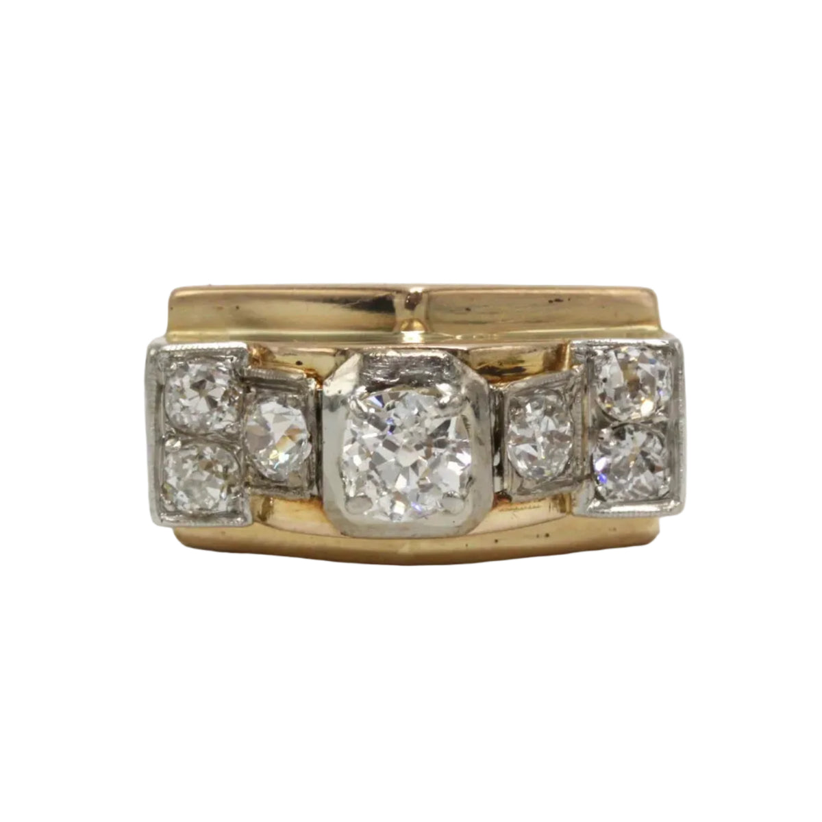 Bague Tank en or jaune, platine et diamants