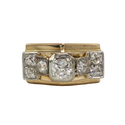 Bague Tank en or jaune, platine et diamants