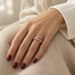 Bague Toi & Moi en or jaune, rubis et diamants
