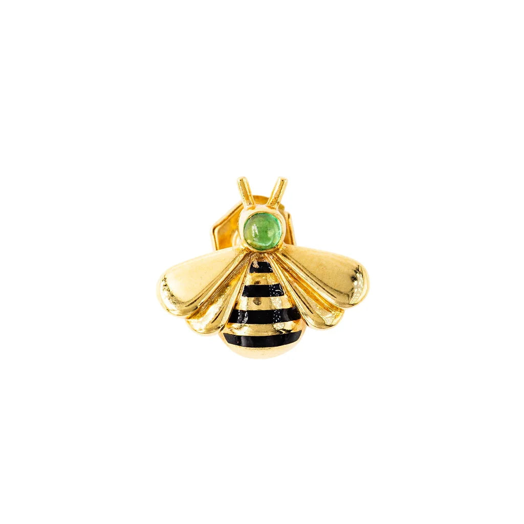 Broche Pin CARTIER "Abeille" en or jaune, émail et émeraude