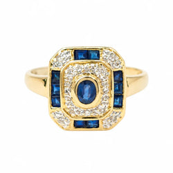 Bague Entourage en or jaune, saphirs et diamants