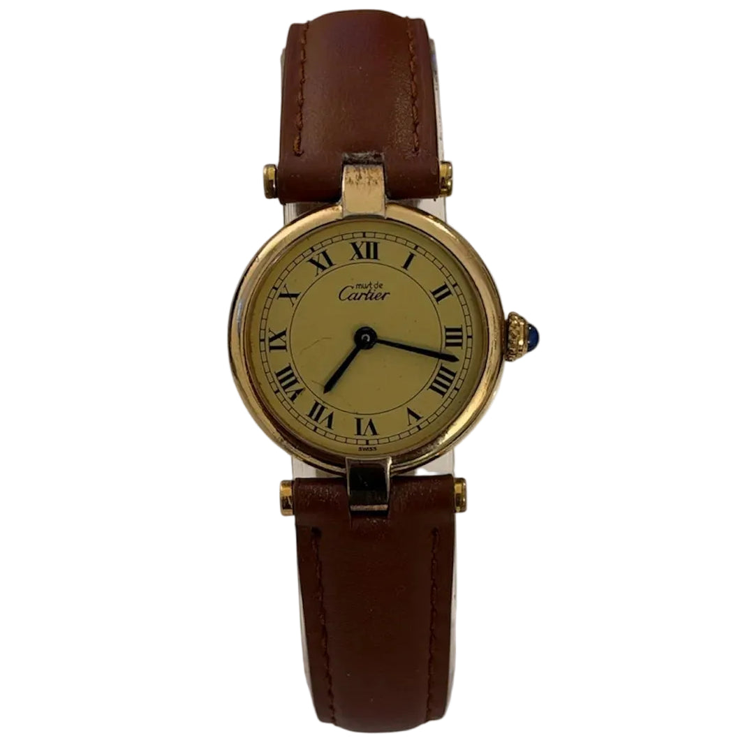 Montre CARTIER "Vendôme" en vermeil, acier et cuir