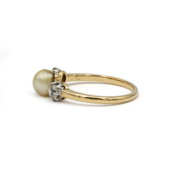Bague Trilogie en or jaune, perle et diamants
