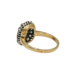 Bague Entourage en or jaune, émeraude et diamants