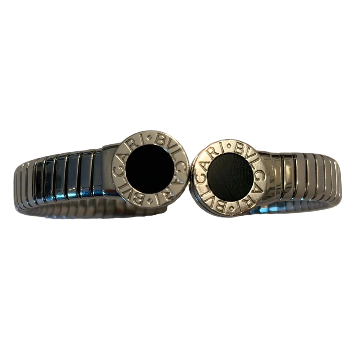 Bracelet Jonc BULGARI "Bvlgari Bvlgari" en acier inoxydable et onyx