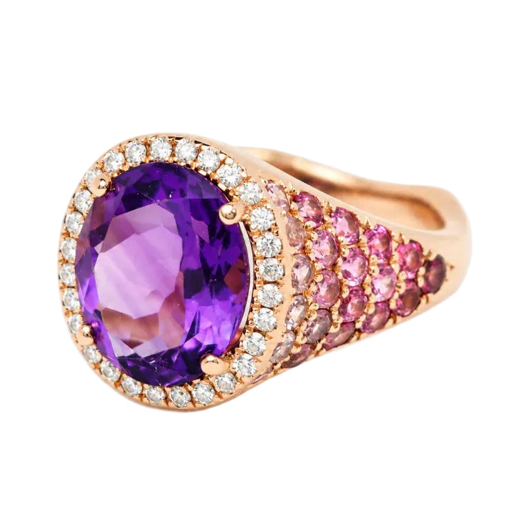 Bague Cocktail en or rose, améthyste, tourmalines et diamants