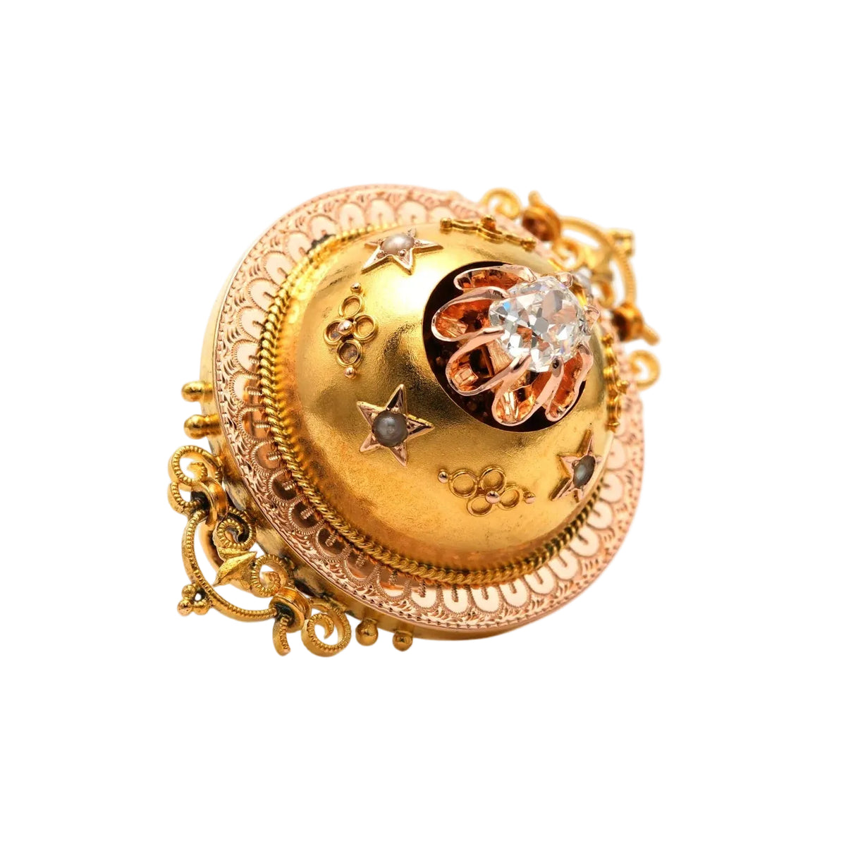 Broche Épingle en or jaune, perles et diamant