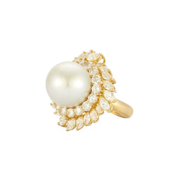 Bague Cocktail BUCHERER en or jaune, perle et diamants