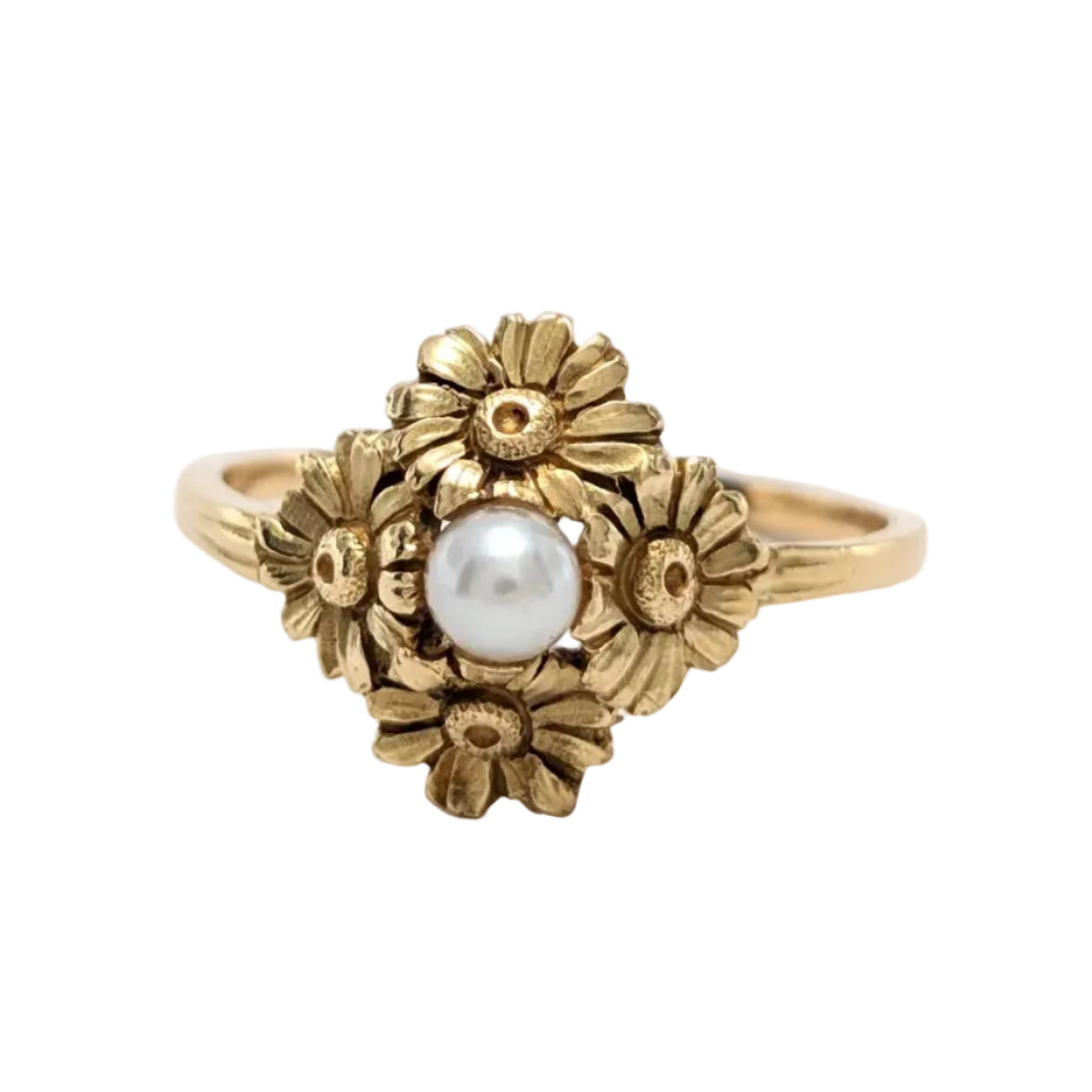 Bague en or jaune et perle