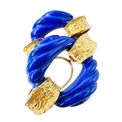 Boucles d'oreilles Clips CHAUMET en or jaune et lapis-lazuli