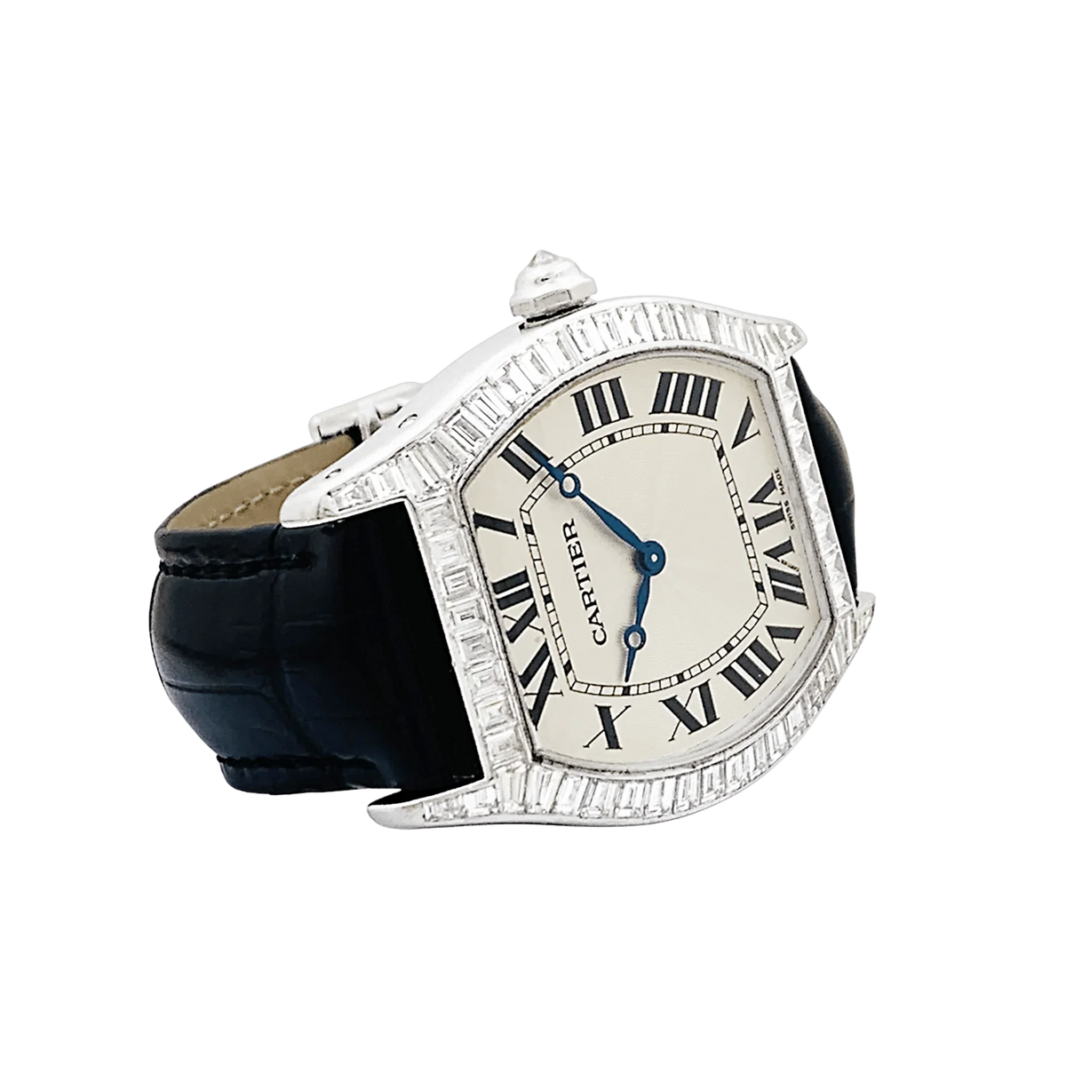 Montre CARTIER "Tortue" en or blanc et diamants