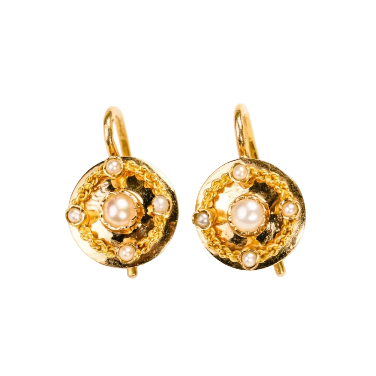 Boucles d'oreilles Pendantes en or jaune et perles