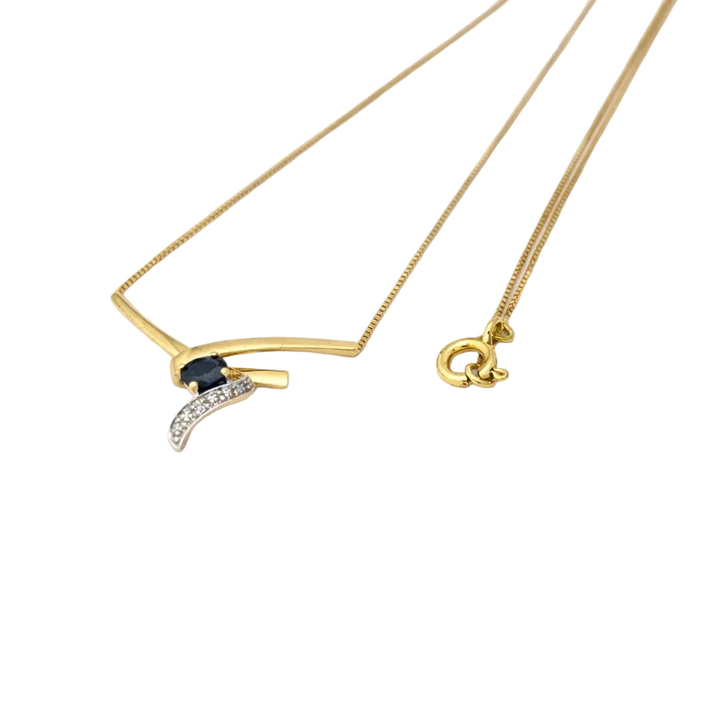 Collier Pendentif en or jaune, saphir et diamants