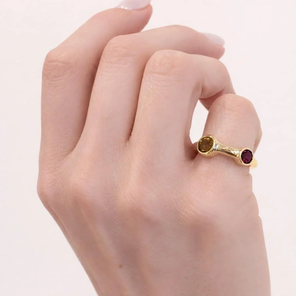 Bague Toi & Moi en or jaune et tourmalines