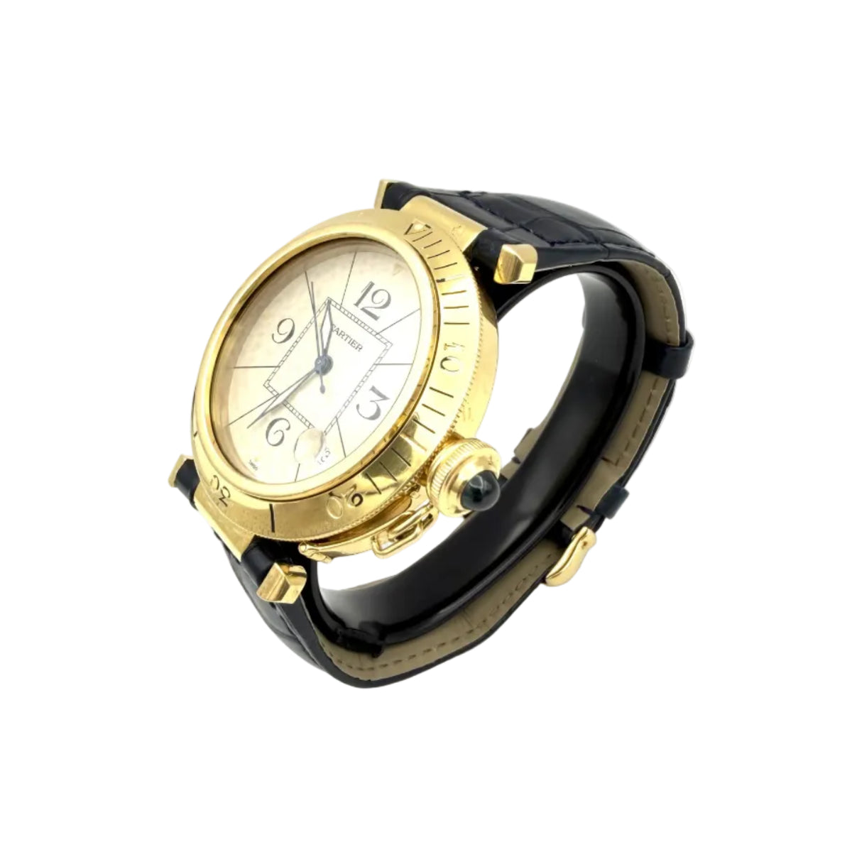 Montre CARTIER "Pasha" en or jaune et cuir