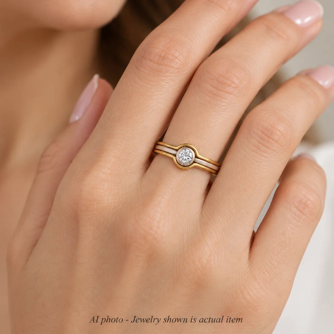Bague Solitaire en or jaune, or rose et diamant