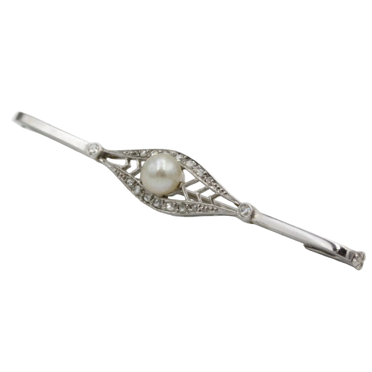 Broche Barrette en or, platine, perle et diamants
