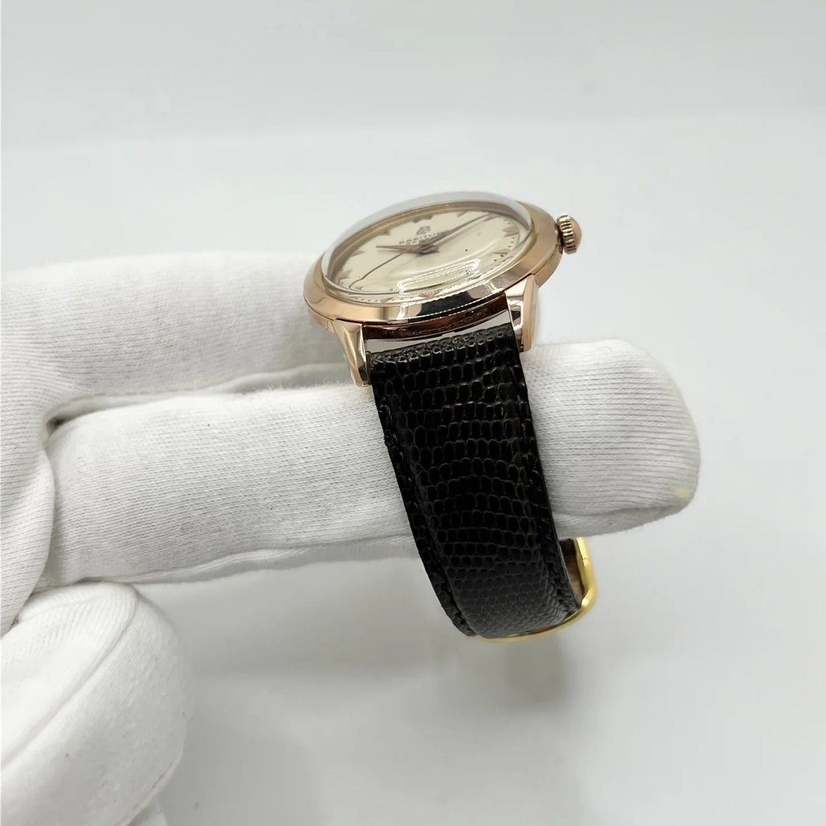 Montre BREITLING "Genève" plaqué or rose, acier et cuir